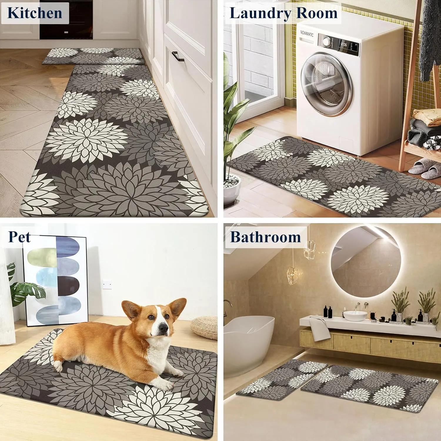 HEBE Anti Fatigue Kitchen Rug Sets 2 Piece Non Slip Kitchen Mats for Floor Cushioned Kitchen Rugs and Mats Waterproof Comfort Standing Mat Runner for Kitchen,Home Office,Sink,Laundry