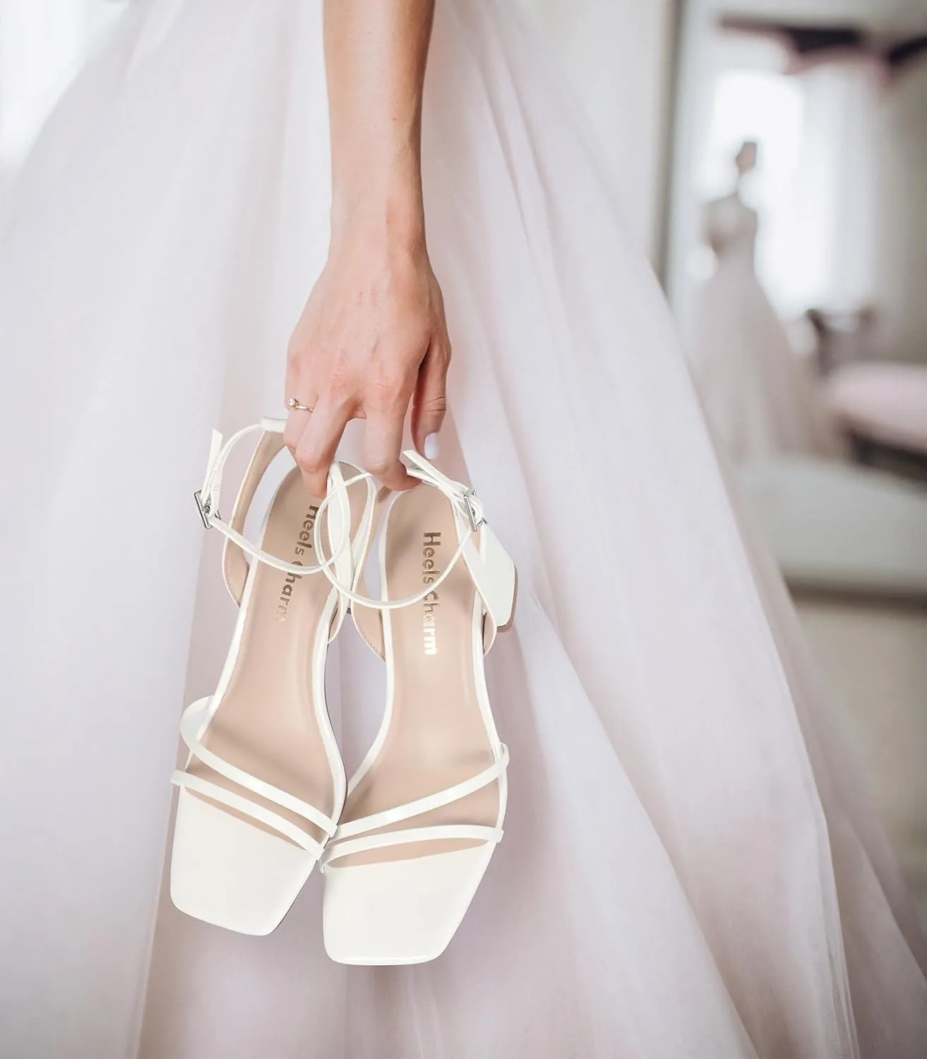 Heels Charm Women's Chunky Block Heeled Sandals 2.95 Inches Open Toe Ankle Strap Block High Heel Sandal Dress Dancing Chunky Sandals Daily Work Party Wedding Shoes