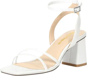 Heels Charm Women's Chunky Block Heeled Sandals 2.95 Inches Open Toe Ankle Strap Block High Heel Sandal Dress Dancing Chunky Sandals Daily Work Party Wedding Shoes