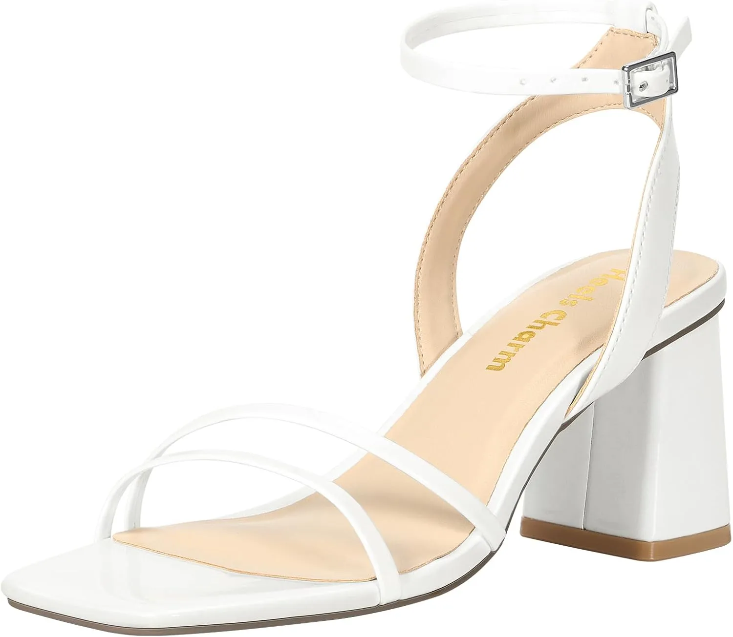 Heels Charm Women's Chunky Block Heeled Sandals 2.95 Inches Open Toe Ankle Strap Block High Heel Sandal Dress Dancing Chunky Sandals Daily Work Party Wedding Shoes
