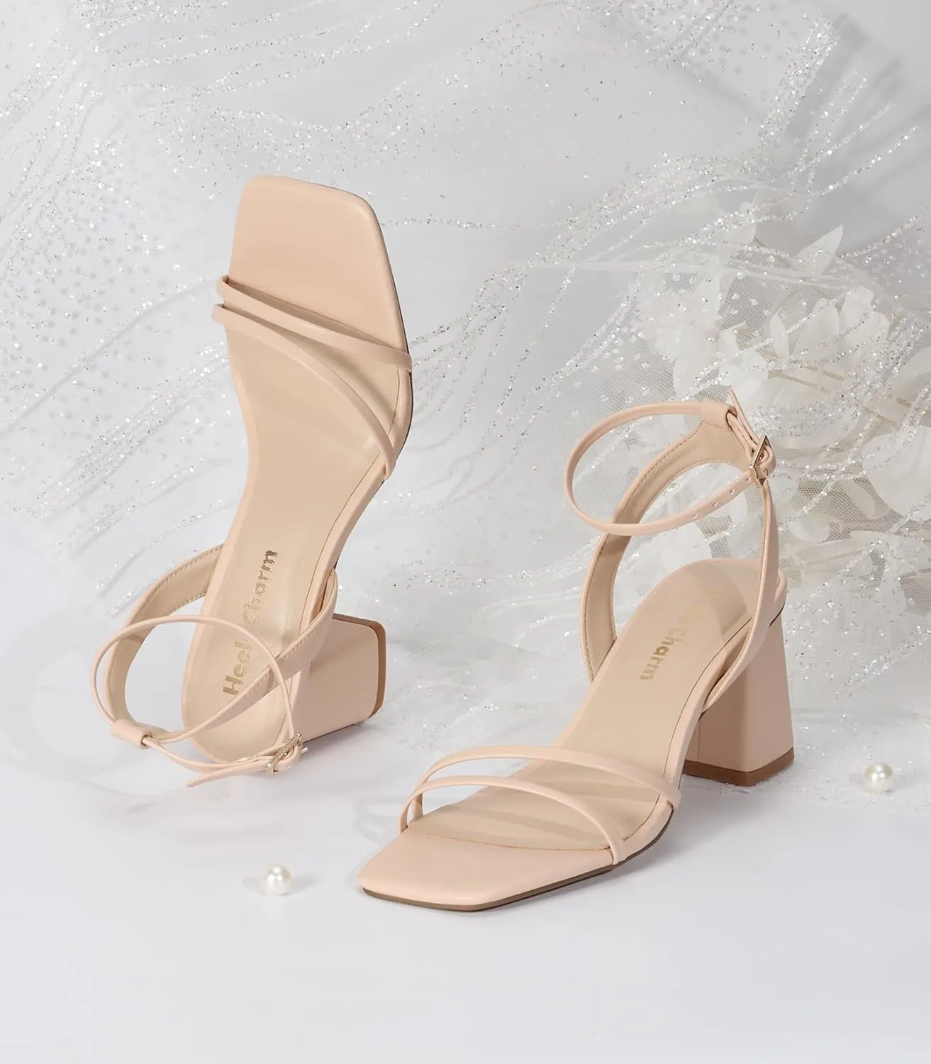 Heels Charm Women's Chunky Block Heeled Sandals 2.95 Inches Open Toe Ankle Strap Block High Heel Sandal Dress Dancing Chunky Sandals Daily Work Party Wedding Shoes