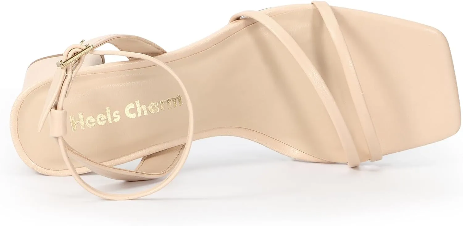 Heels Charm Women's Chunky Block Heeled Sandals 2.95 Inches Open Toe Ankle Strap Block High Heel Sandal Dress Dancing Chunky Sandals Daily Work Party Wedding Shoes