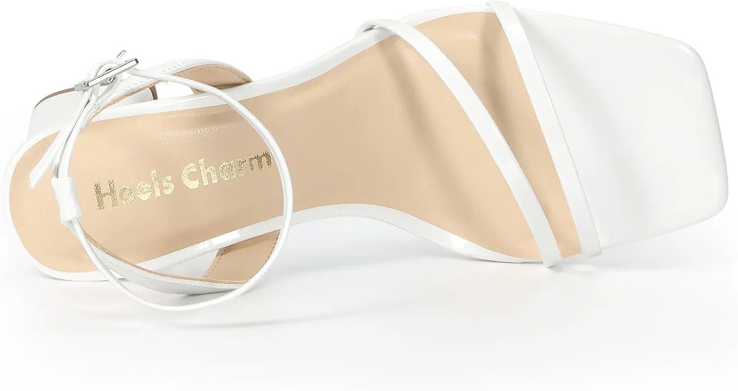 Heels Charm Women's Chunky Block Heeled Sandals 2.95 Inches Open Toe Ankle Strap Block High Heel Sandal Dress Dancing Chunky Sandals Daily Work Party Wedding Shoes