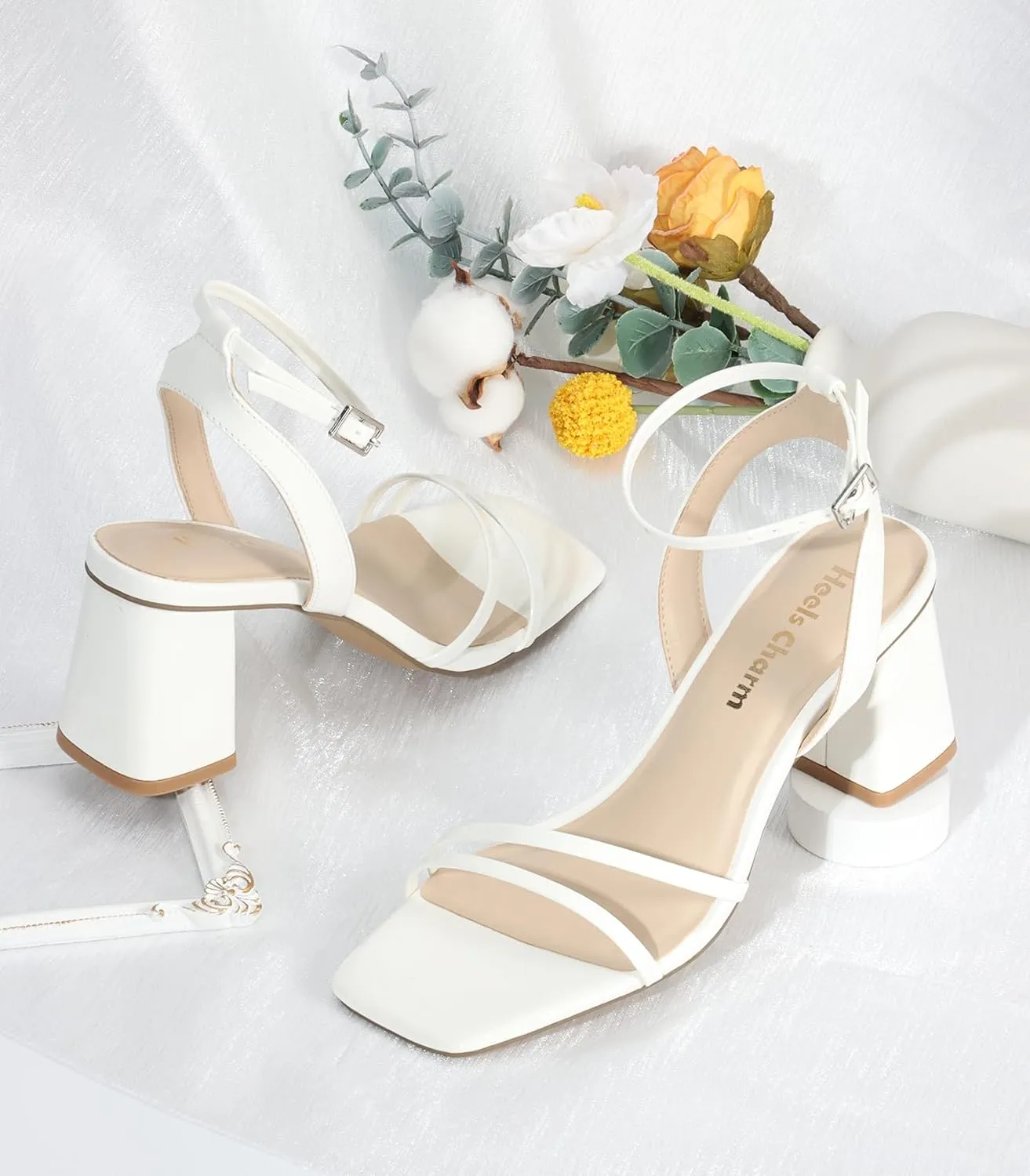 Heels Charm Women's Chunky Block Heeled Sandals 2.95 Inches Open Toe Ankle Strap Block High Heel Sandal Dress Dancing Chunky Sandals Daily Work Party Wedding Shoes