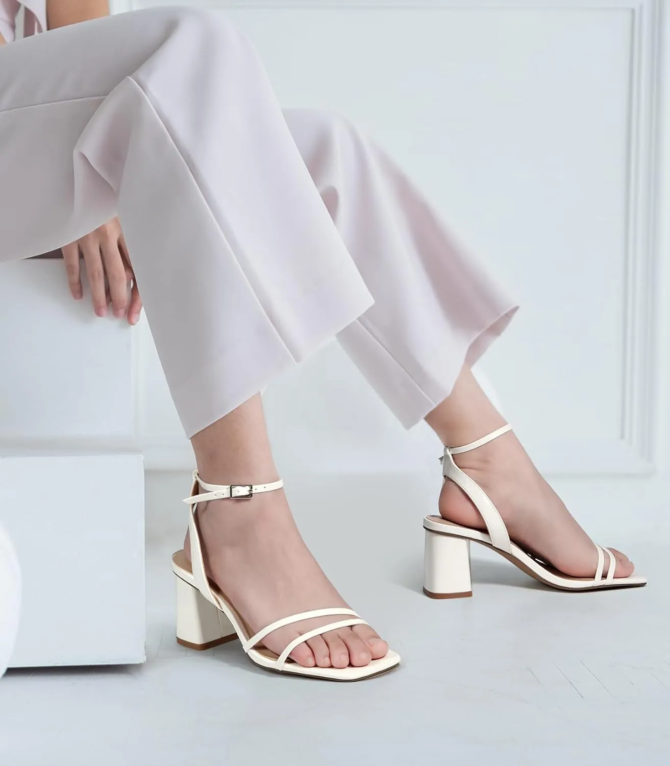 Heels Charm Women's Chunky Block Heeled Sandals 2.95 Inches Open Toe Ankle Strap Block High Heel Sandal Dress Dancing Chunky Sandals Daily Work Party Wedding Shoes
