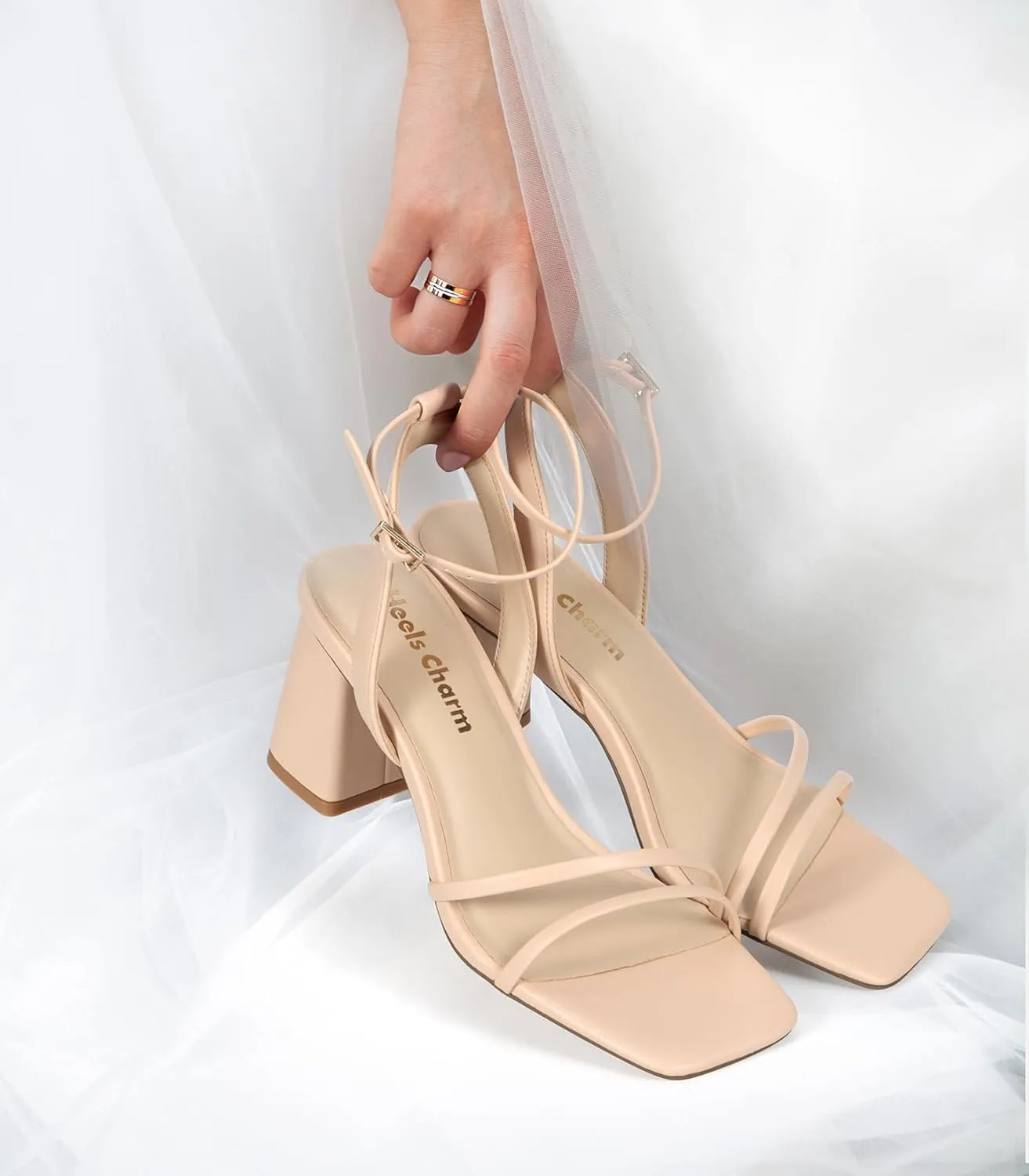 Heels Charm Women's Chunky Block Heeled Sandals 2.95 Inches Open Toe Ankle Strap Block High Heel Sandal Dress Dancing Chunky Sandals Daily Work Party Wedding Shoes