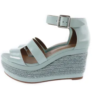 HERMES Sandals Leather, Patent Leather light blue Wedge sole Espadrille Women 37 Used