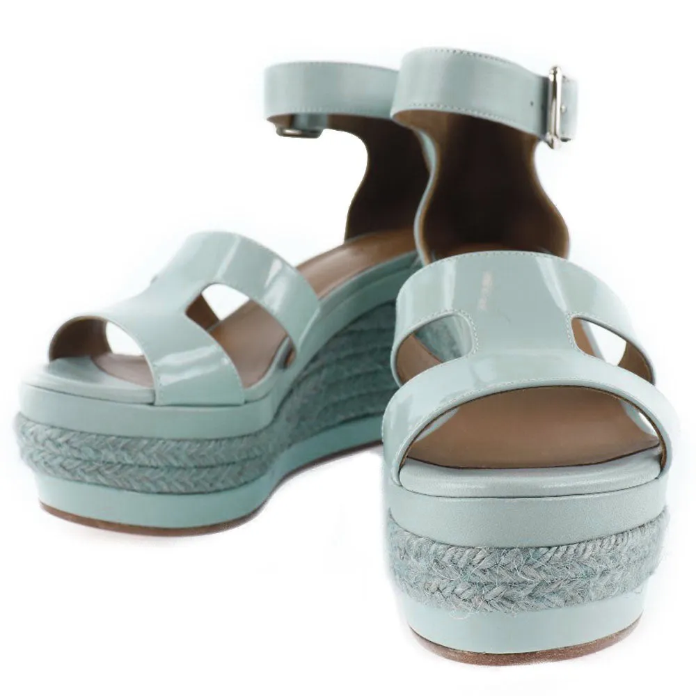 HERMES Sandals Leather, Patent Leather light blue Wedge sole Espadrille Women 37 Used