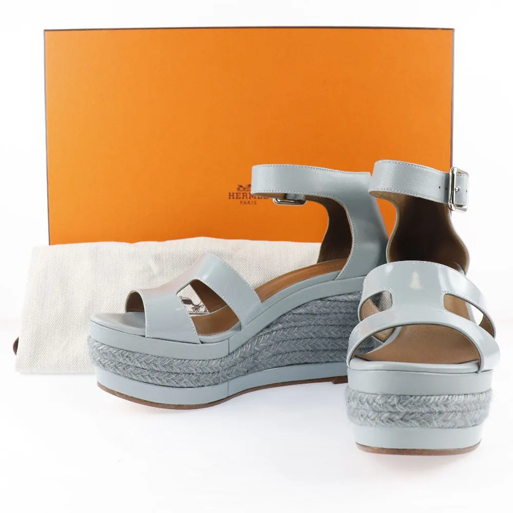 HERMES Sandals Leather, Patent Leather light blue Wedge sole Espadrille Women 37 Used