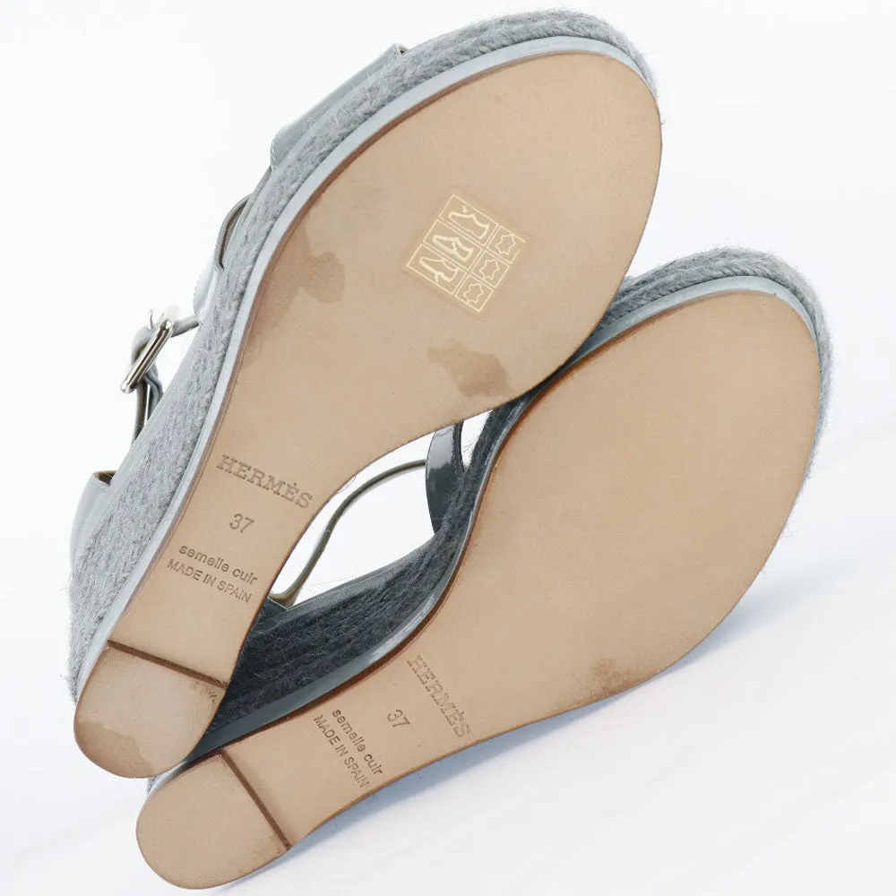 HERMES Sandals Leather, Patent Leather light blue Wedge sole Espadrille Women 37 Used