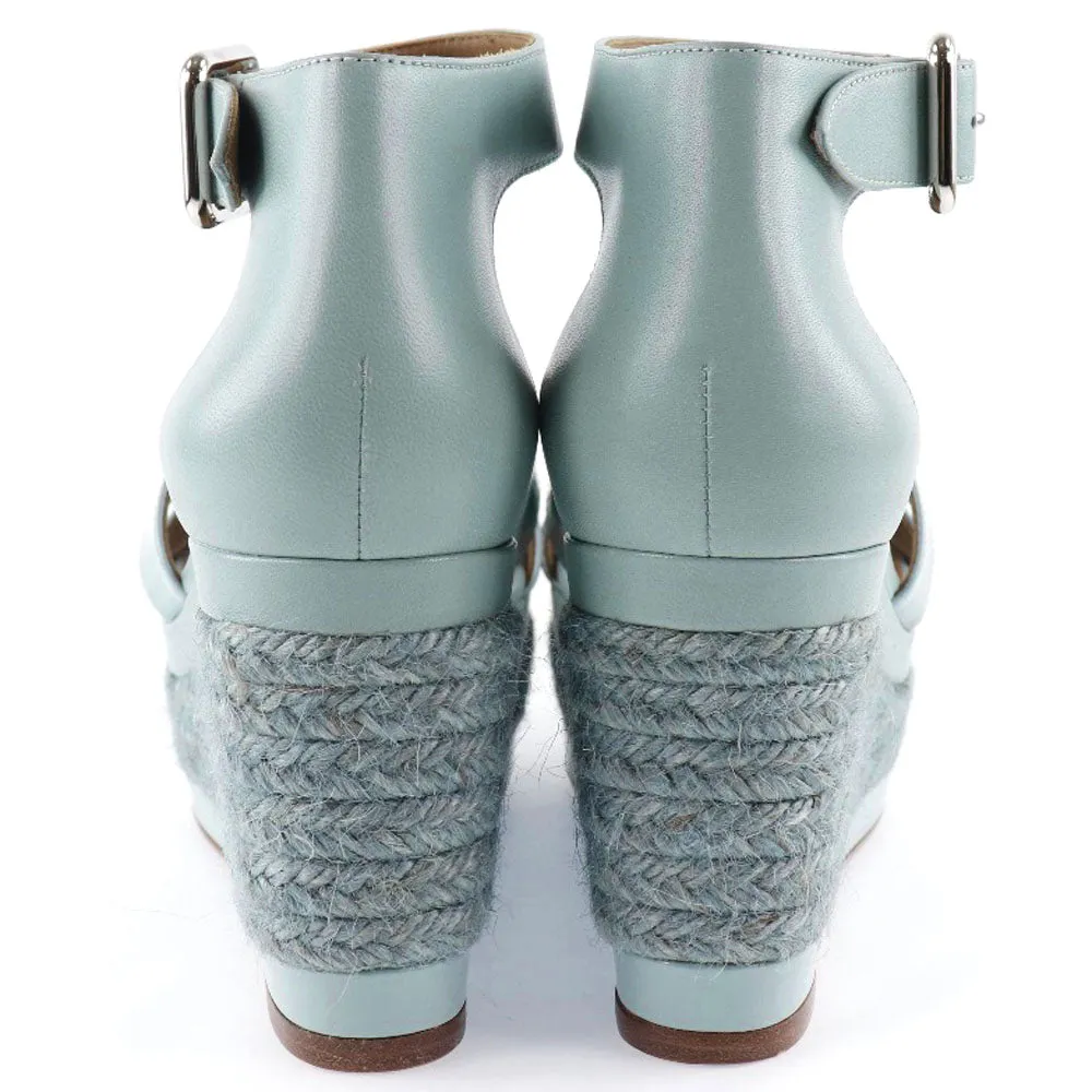 HERMES Sandals Leather, Patent Leather light blue Wedge sole Espadrille Women 37 Used