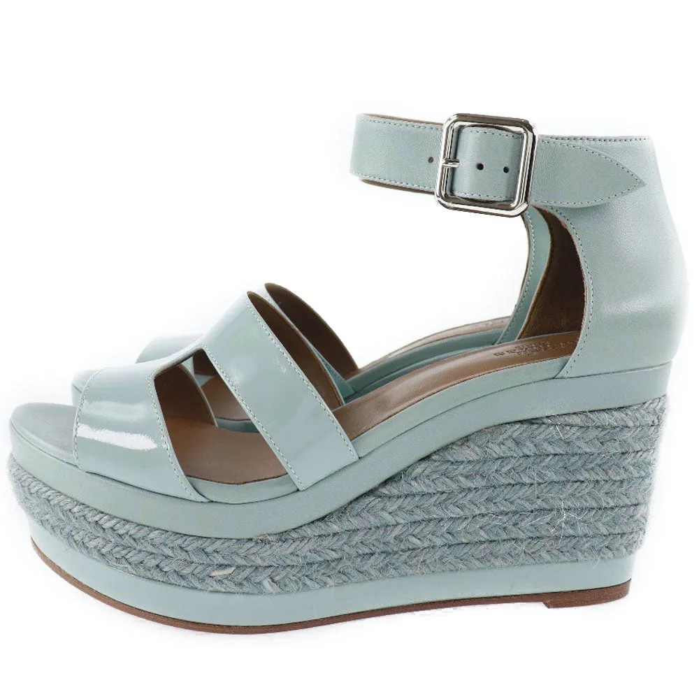 HERMES Sandals Leather, Patent Leather light blue Wedge sole Espadrille Women 37 Used