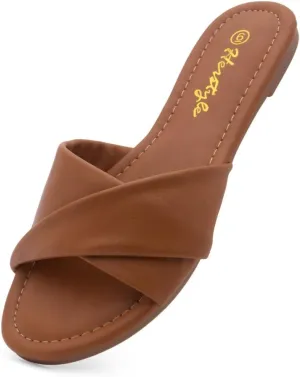 Herstyle MARLENA Women’s Flat Sandals, Fashion Slides Comfortable Casual Sandals with Round Open Toe and Single Band – Dressy Slip-On Slippers for Summer