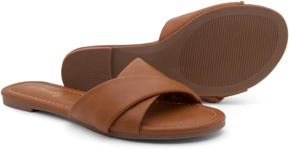 Herstyle MARLENA Women’s Flat Sandals, Fashion Slides Comfortable Casual Sandals with Round Open Toe and Single Band – Dressy Slip-On Slippers for Summer