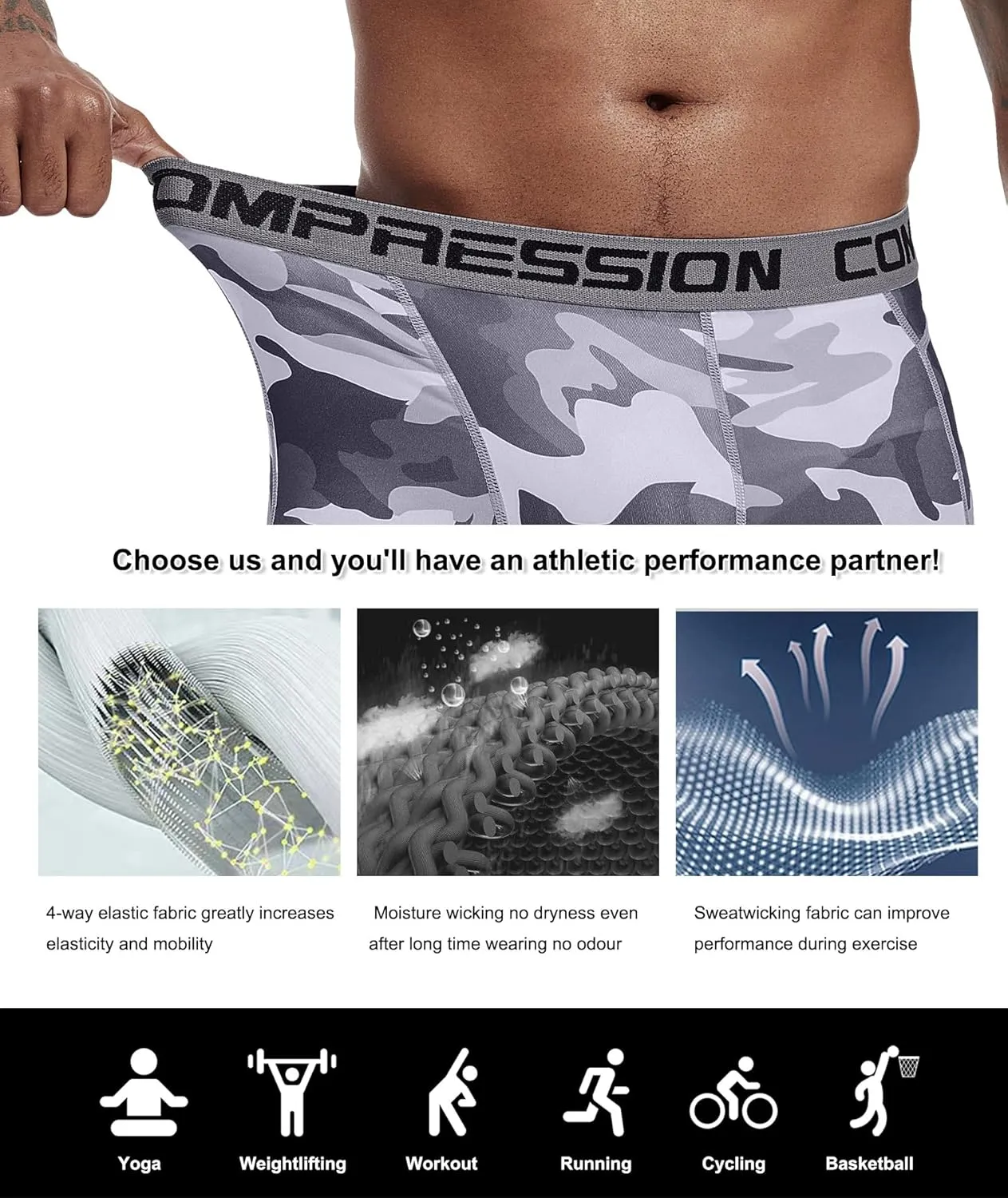 Holure Men's Performance Compression Shorts Athletic Workout Running Underwear (3 or 5 Pack)