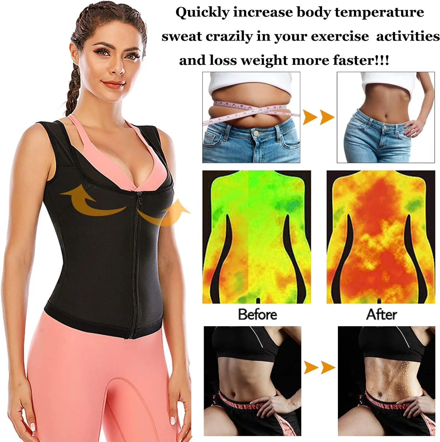 HOMETA Sweat Vest for Women Waist Trainer Vest Slimming Polymer Sauna Vest Tank Top for Weight Loss Body Shaper Shirts