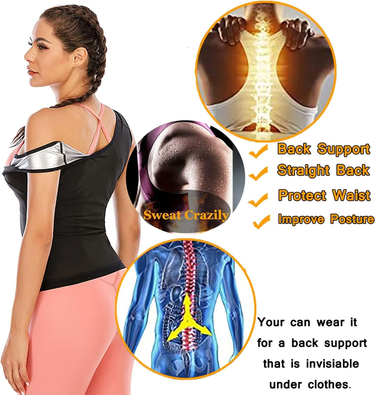 HOMETA Sweat Vest for Women Waist Trainer Vest Slimming Polymer Sauna Vest Tank Top for Weight Loss Body Shaper Shirts