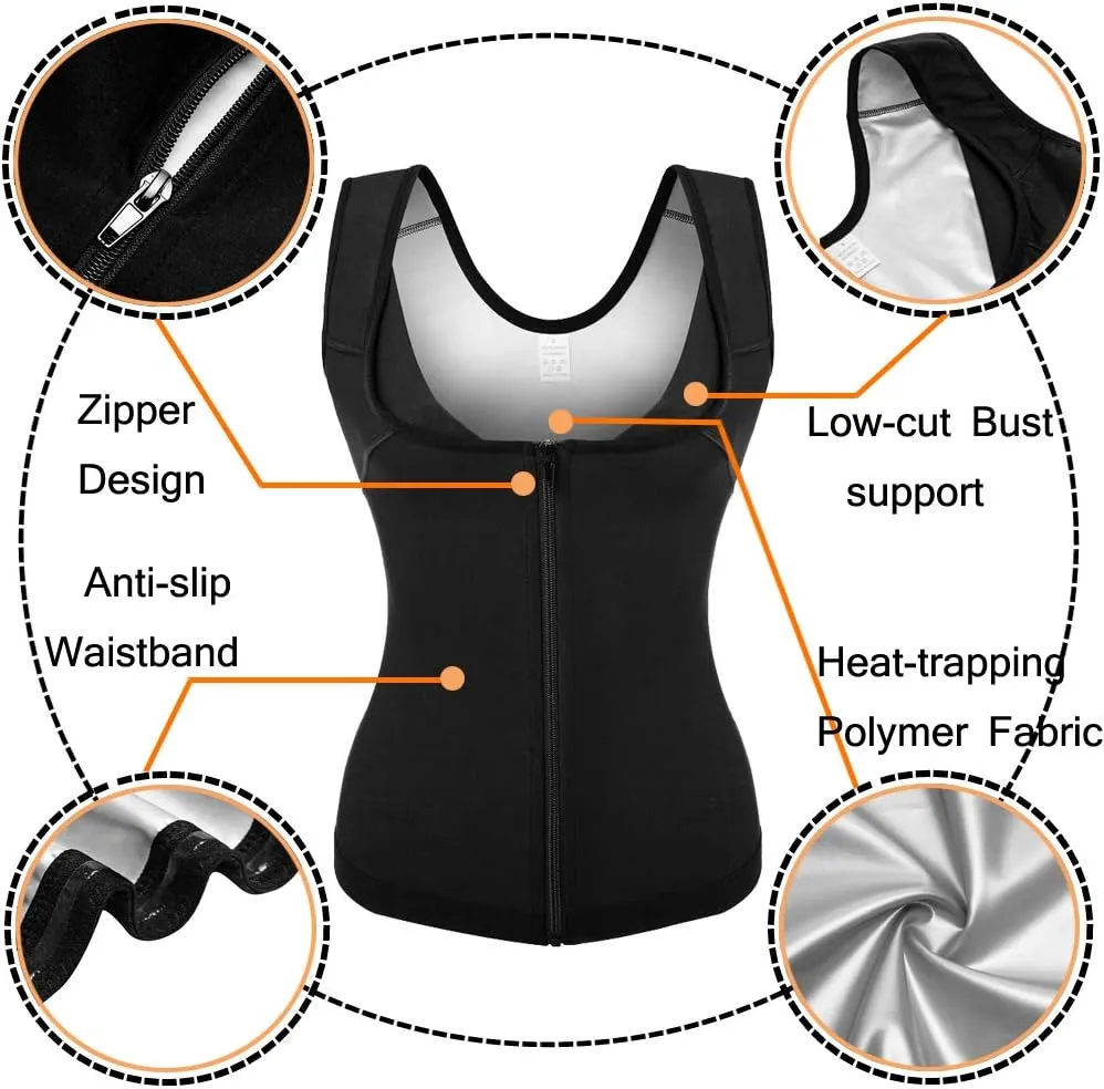 HOMETA Sweat Vest for Women Waist Trainer Vest Slimming Polymer Sauna Vest Tank Top for Weight Loss Body Shaper Shirts