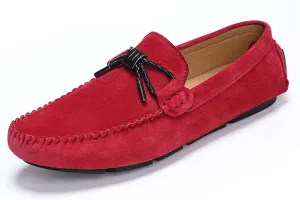 HOOENG Loafer Shoes Driving Moccasins for Men PU Suede Vamp Stitching Details Bow Round Toe Flat Heel Lightweight Resistant Flexible Casual Slip On