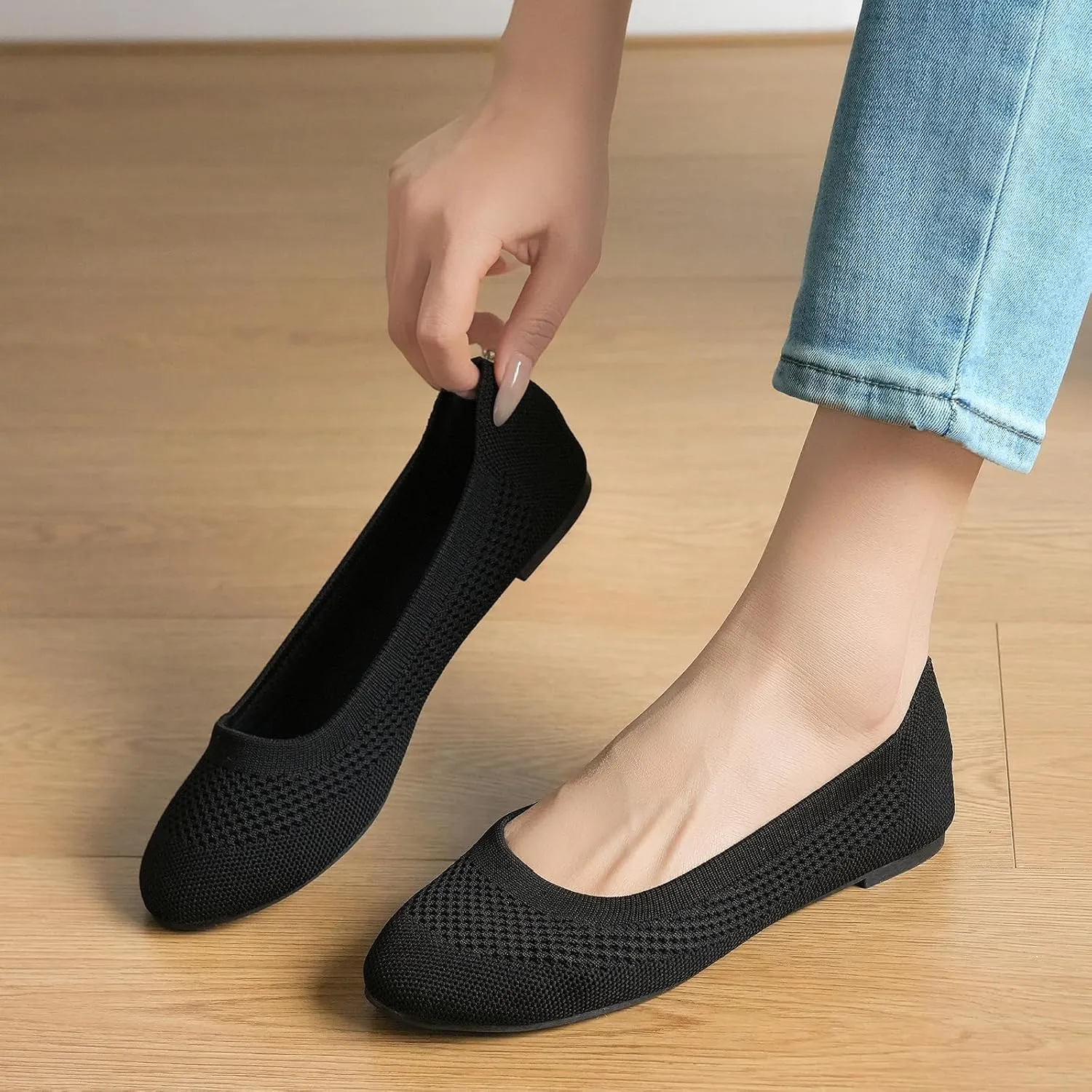 Hsttgsr Women's Ballet Flats Shoes Beige Comfortable Casual Dressy Mesh Shoes Slip On Ballerina Office Walking