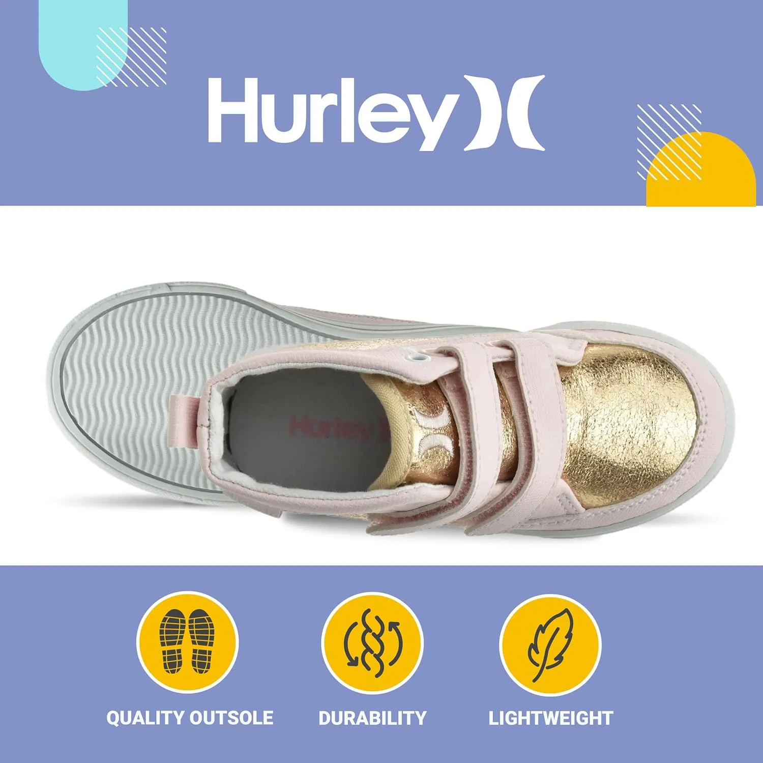 Hurley Kids Toddler and Little Kids Tedd Canvas Sneakers with Straps High Cut Skateboarding Shoes for Boys and Girls, Durable Shoes for School
