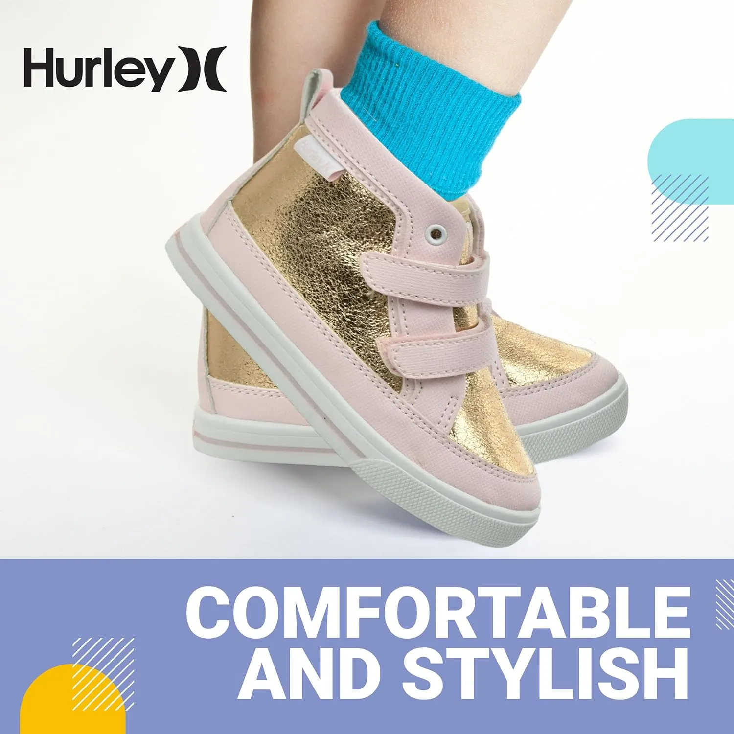 Hurley Kids Toddler and Little Kids Tedd Canvas Sneakers with Straps High Cut Skateboarding Shoes for Boys and Girls, Durable Shoes for School