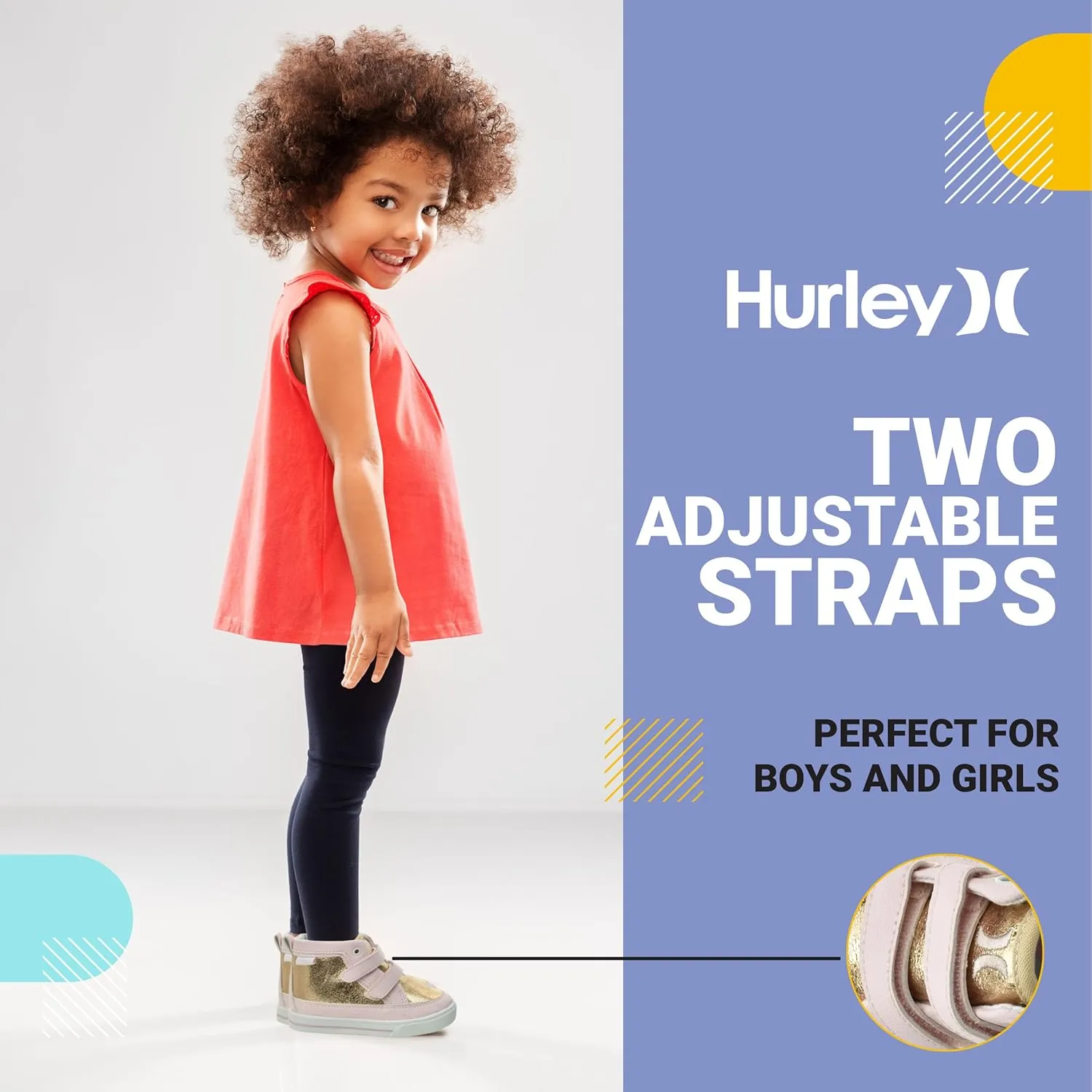 Hurley Kids Toddler and Little Kids Tedd Canvas Sneakers with Straps High Cut Skateboarding Shoes for Boys and Girls, Durable Shoes for School