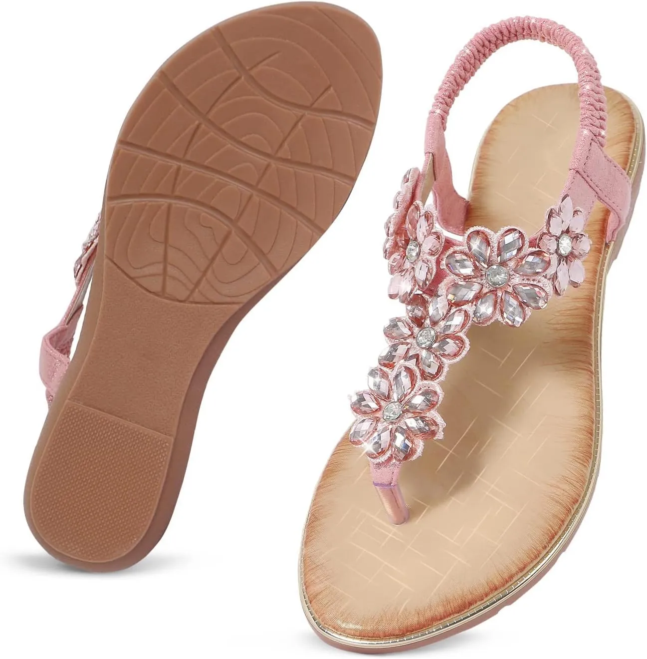 iCKER Women Sandals Rhinestone Dressy Casual Summer flat flip flops Comfortable Sandals