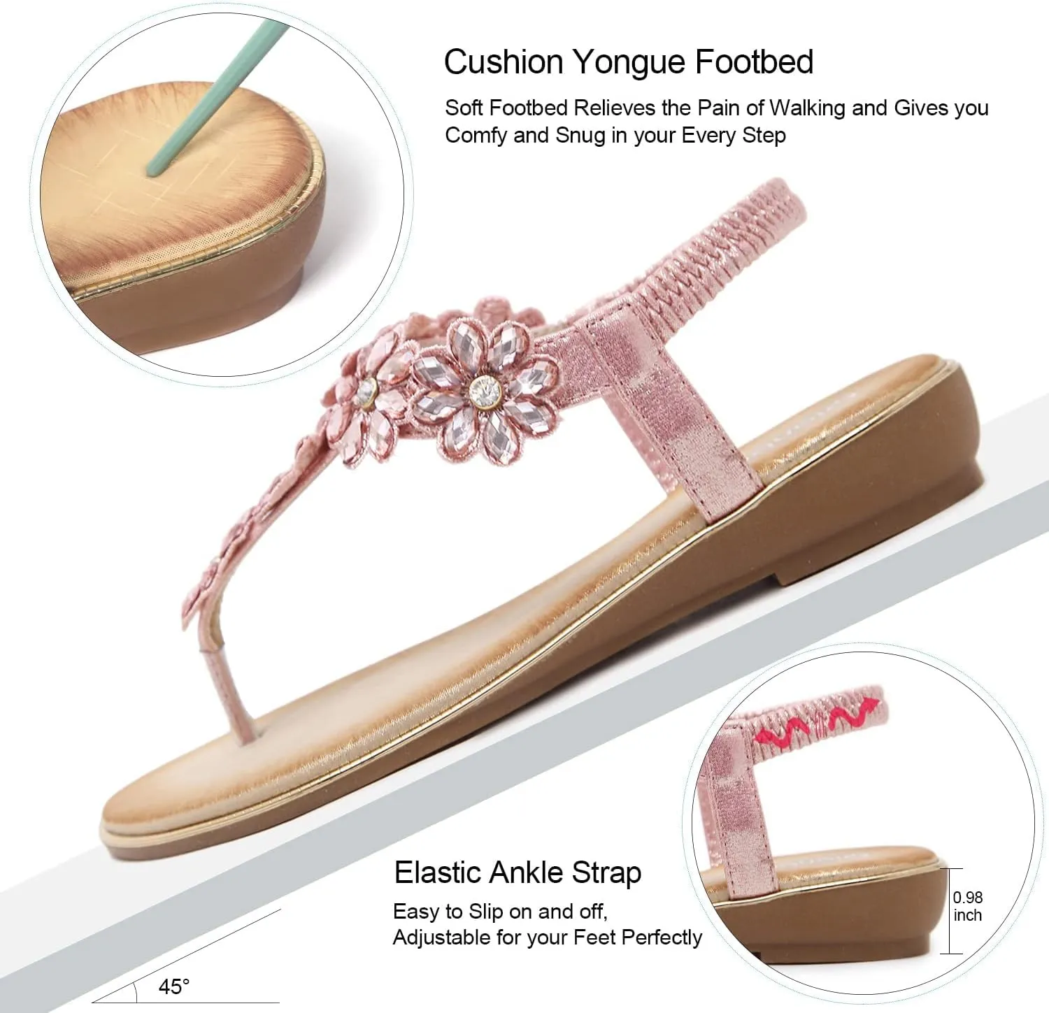 iCKER Women Sandals Rhinestone Dressy Casual Summer flat flip flops Comfortable Sandals