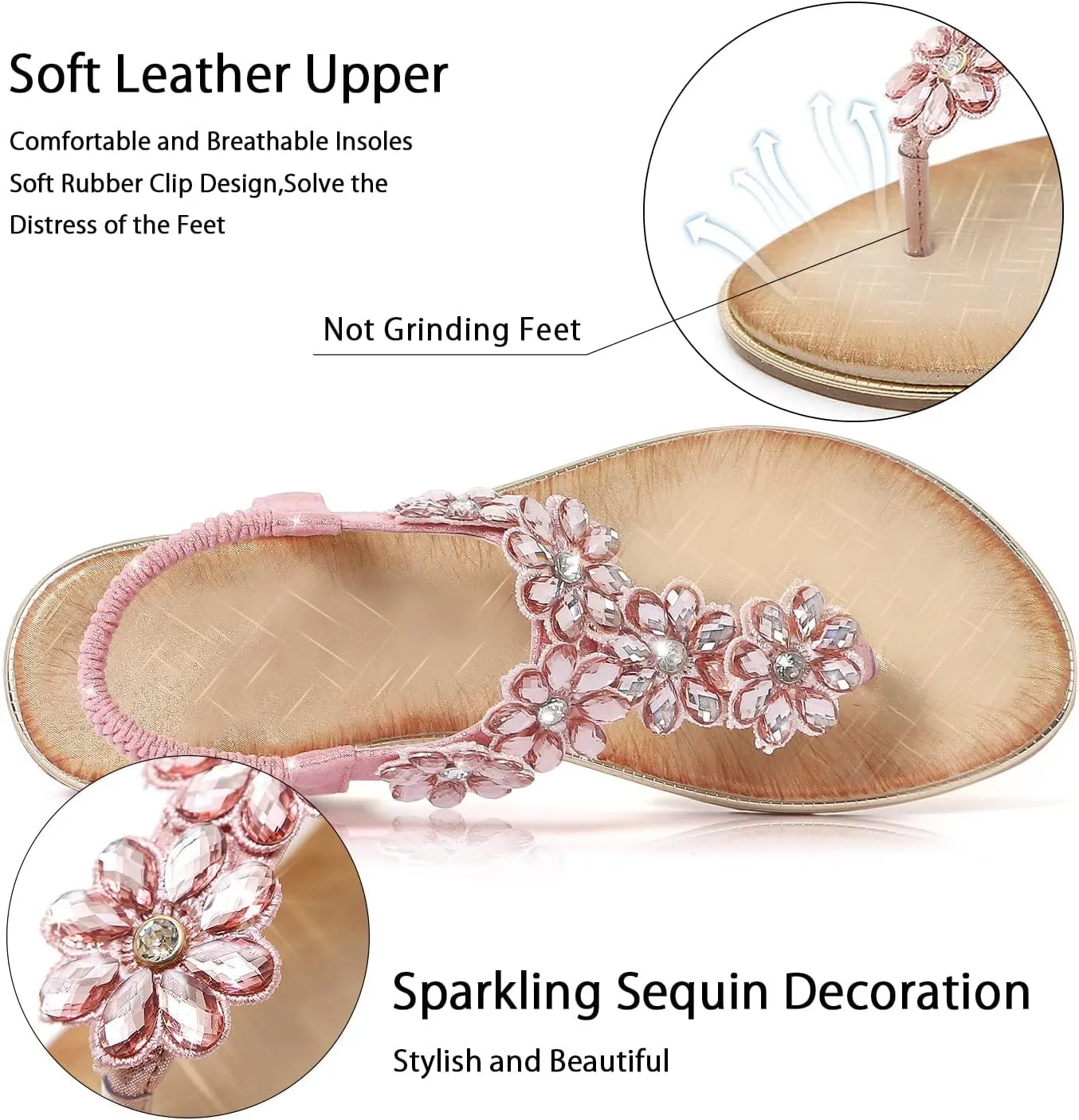 iCKER Women Sandals Rhinestone Dressy Casual Summer flat flip flops Comfortable Sandals