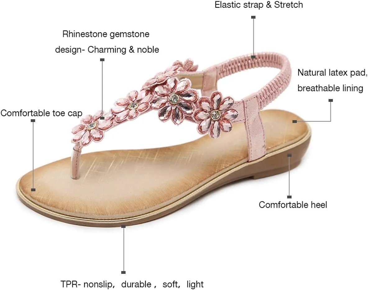iCKER Women Sandals Rhinestone Dressy Casual Summer flat flip flops Comfortable Sandals