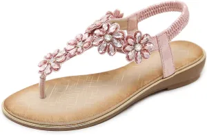 iCKER Women Sandals Rhinestone Dressy Casual Summer flat flip flops Comfortable Sandals