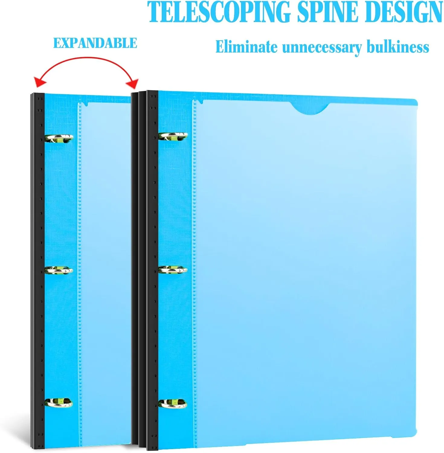 INFUN Telescoping 3 Ring Binder - 4PCS, Flexible Round Binder with Customizable Front Cover and Clear Catalog Pocket, Holds 8.5x11 inch Paper