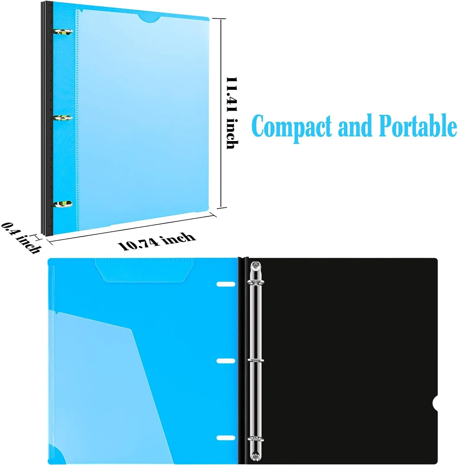 INFUN Telescoping 3 Ring Binder - 4PCS, Flexible Round Binder with Customizable Front Cover and Clear Catalog Pocket, Holds 8.5x11 inch Paper
