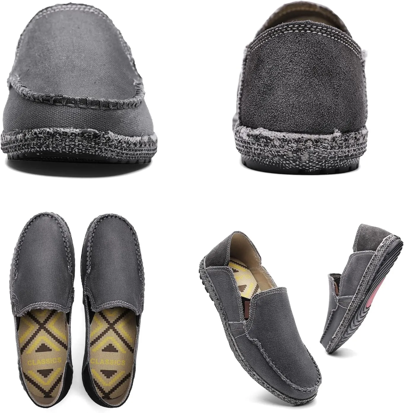 JAMONWU Men's Slip on Shoes Cloth Shoes Deck Shoes Canvas Leisure Vintage Casual Loafer Boat Shoes