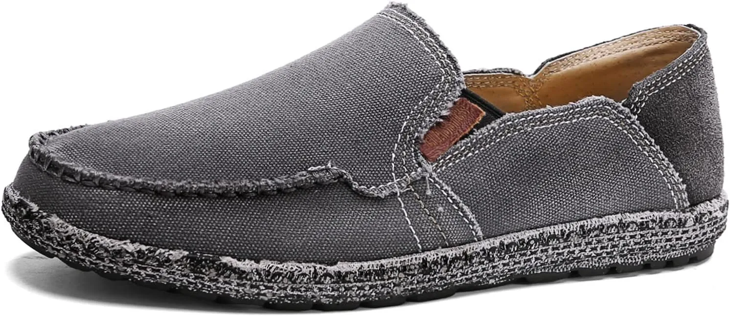 JAMONWU Men's Slip on Shoes Cloth Shoes Deck Shoes Canvas Leisure Vintage Casual Loafer Boat Shoes