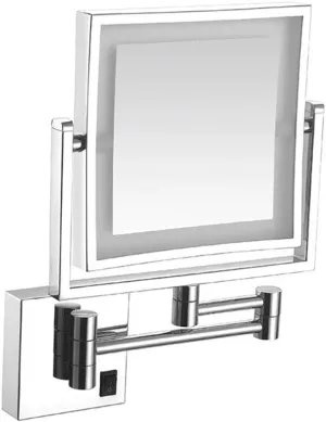 JCAKES Wall Mounted Makeup Mirror with LDE Lights,8-Inch Two-Sided Swivel Wall Mount Mirror with 3X Magnification,8.7-Inch Extension,360 Degree Swivel,Square (Color : Bright Silver, Size : Hardwired)