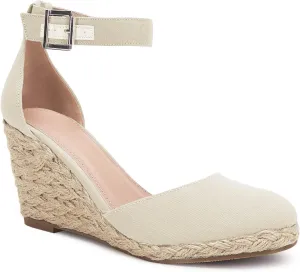 JeimPoey Womens Wedges Espadrilles Sandals Closed Toe Platform Ankle Strap Beach Sandals