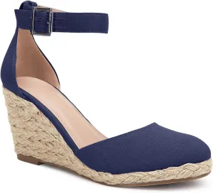 JeimPoey Womens Wedges Espadrilles Sandals Closed Toe Platform Ankle Strap Beach Sandals
