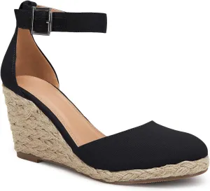 JeimPoey Womens Wedges Espadrilles Sandals Closed Toe Platform Ankle Strap Beach Sandals