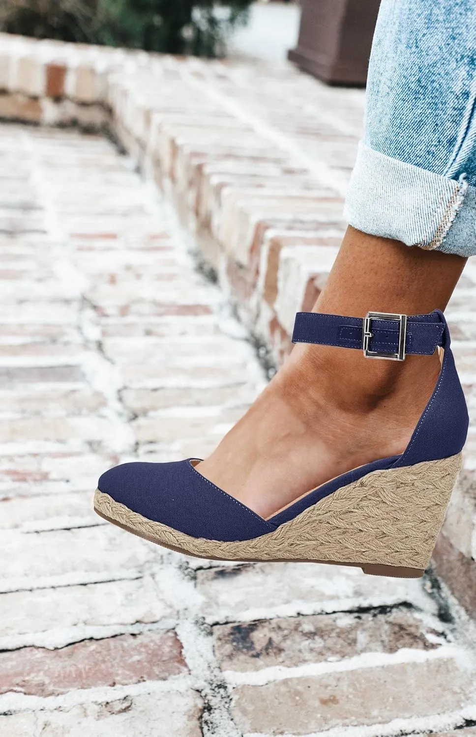 JeimPoey Womens Wedges Espadrilles Sandals Closed Toe Platform Ankle Strap Beach Sandals