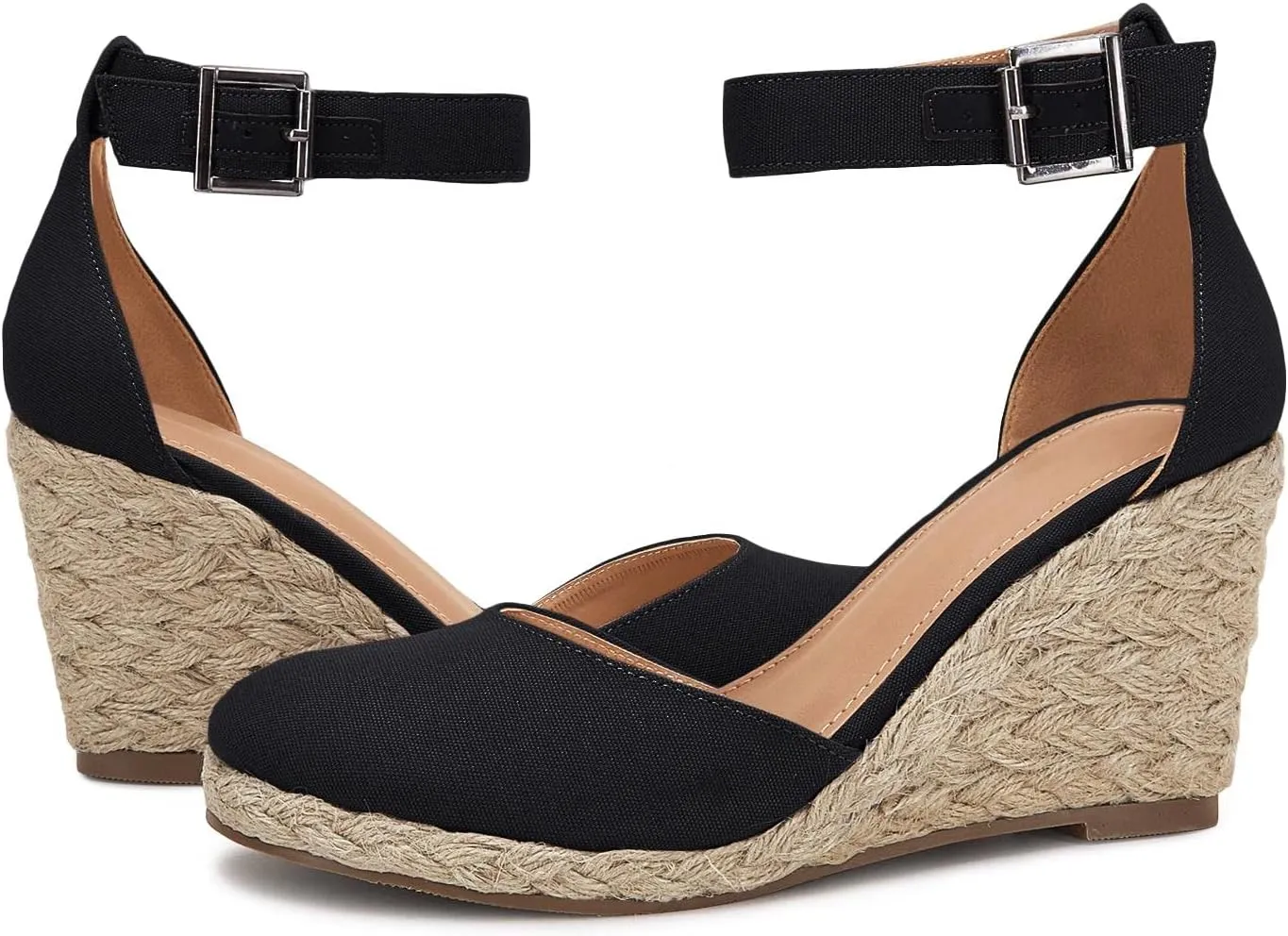 JeimPoey Womens Wedges Espadrilles Sandals Closed Toe Platform Ankle Strap Beach Sandals