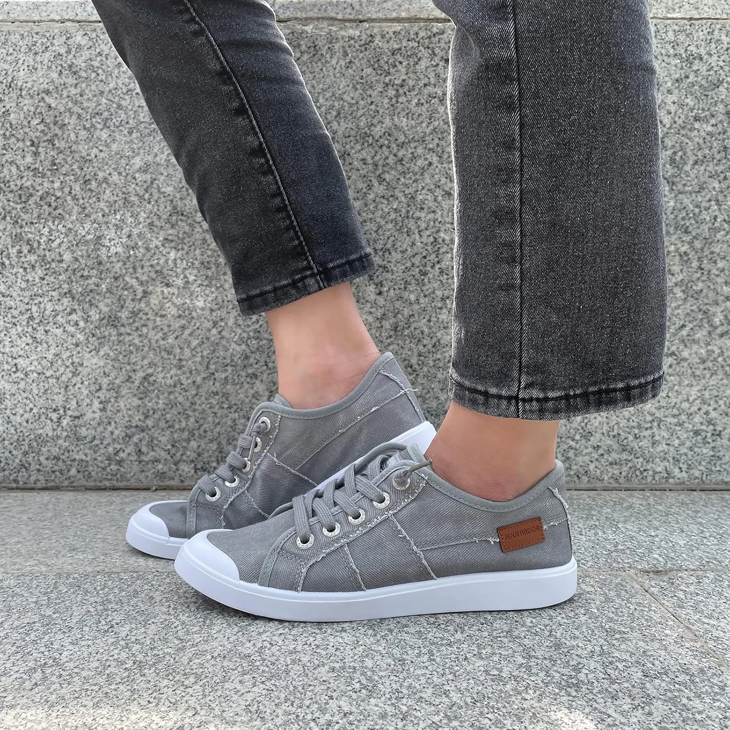 JENN ARDOR Women's Canvas Sneaker Slip-ons Loafers Shoes for Womens Fashion Casual Canvas Round Toe Soft Comfortable Walking Flats