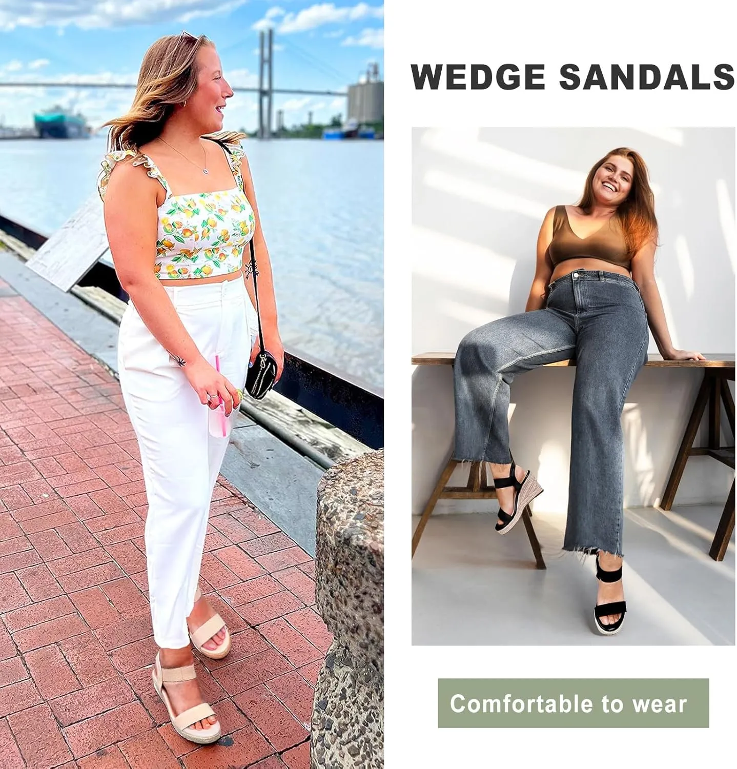 Jeossy Women's Wedge Platform Black Sandals, Espadrille Comfort Elastic Ankle Strap 8801 Sandals