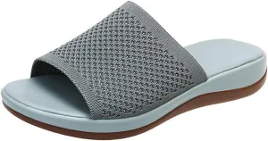 JITUUE Women's Mesh Synthetic Leather Open Toe Platform Slippers Cushioned Sole Flat Sandals