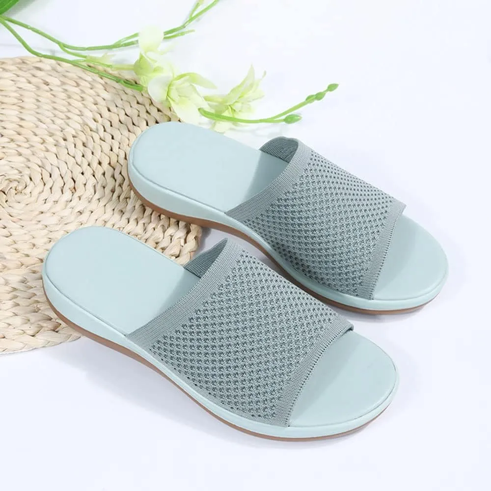 JITUUE Women's Mesh Synthetic Leather Open Toe Platform Slippers Cushioned Sole Flat Sandals