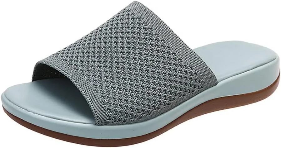 JITUUE Women's Mesh Synthetic Leather Open Toe Platform Slippers Cushioned Sole Flat Sandals