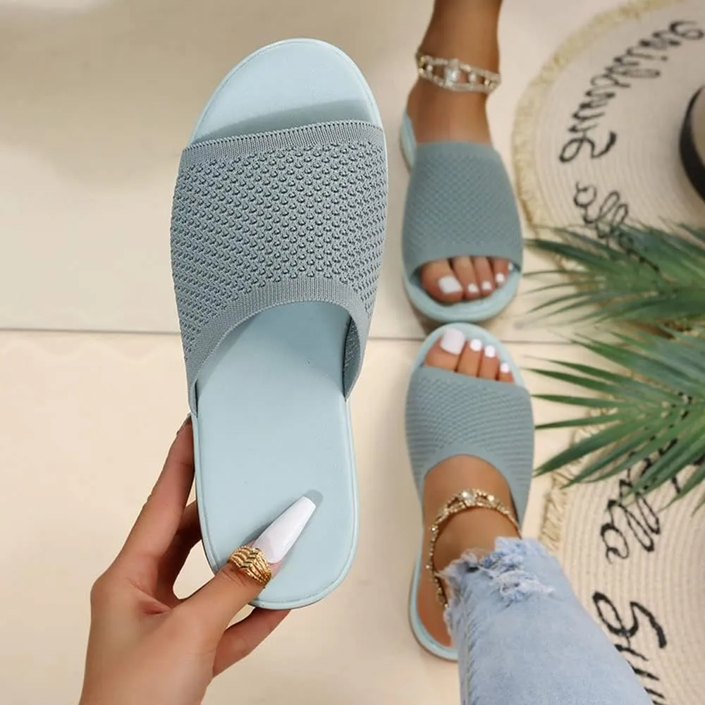 JITUUE Women's Mesh Synthetic Leather Open Toe Platform Slippers Cushioned Sole Flat Sandals