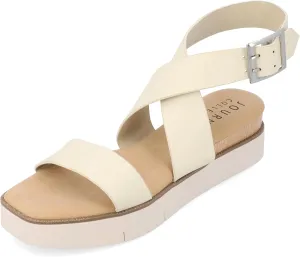 Journee Collection Womens HAVALEE Square toe Ankle Strap Ivory 8.5 Medium (B,M)