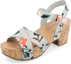 Journee Womens Crisscross Studded Chunky Block Cork Heel Buckle Ankle Strap Open Round Toe Valentina Platform